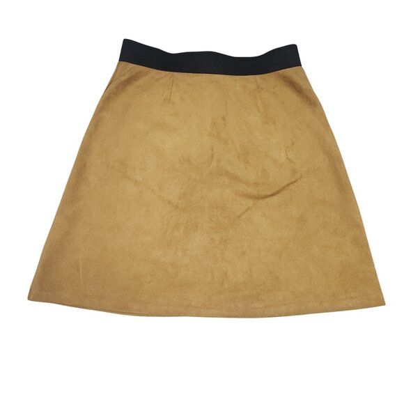 Eci Brown & Black Faux Suede A-Line Skirt With Faux Leather Pockets Size M - Picture 2 of 6